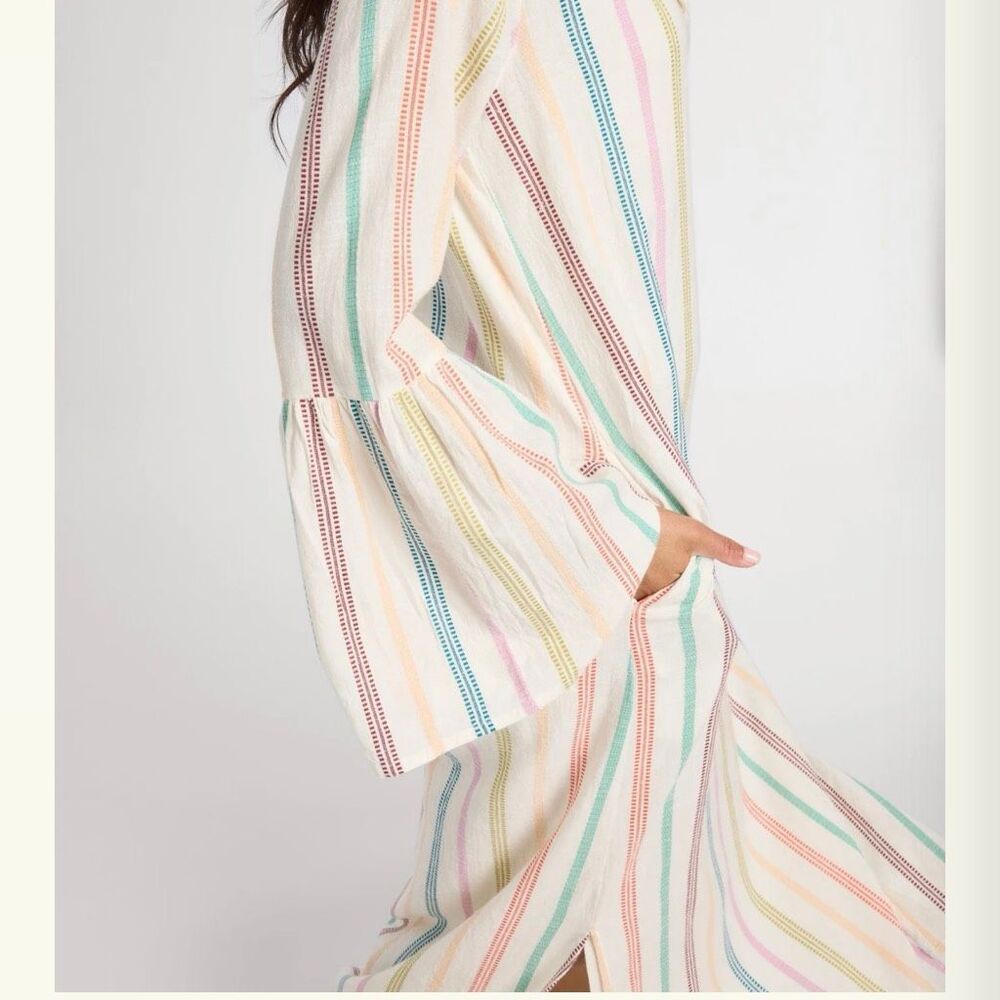 MILLE Jacqueline Striped Maxi Dress Size Small Bell Sleeve Embroidered Cotton - Picture 13 of 15